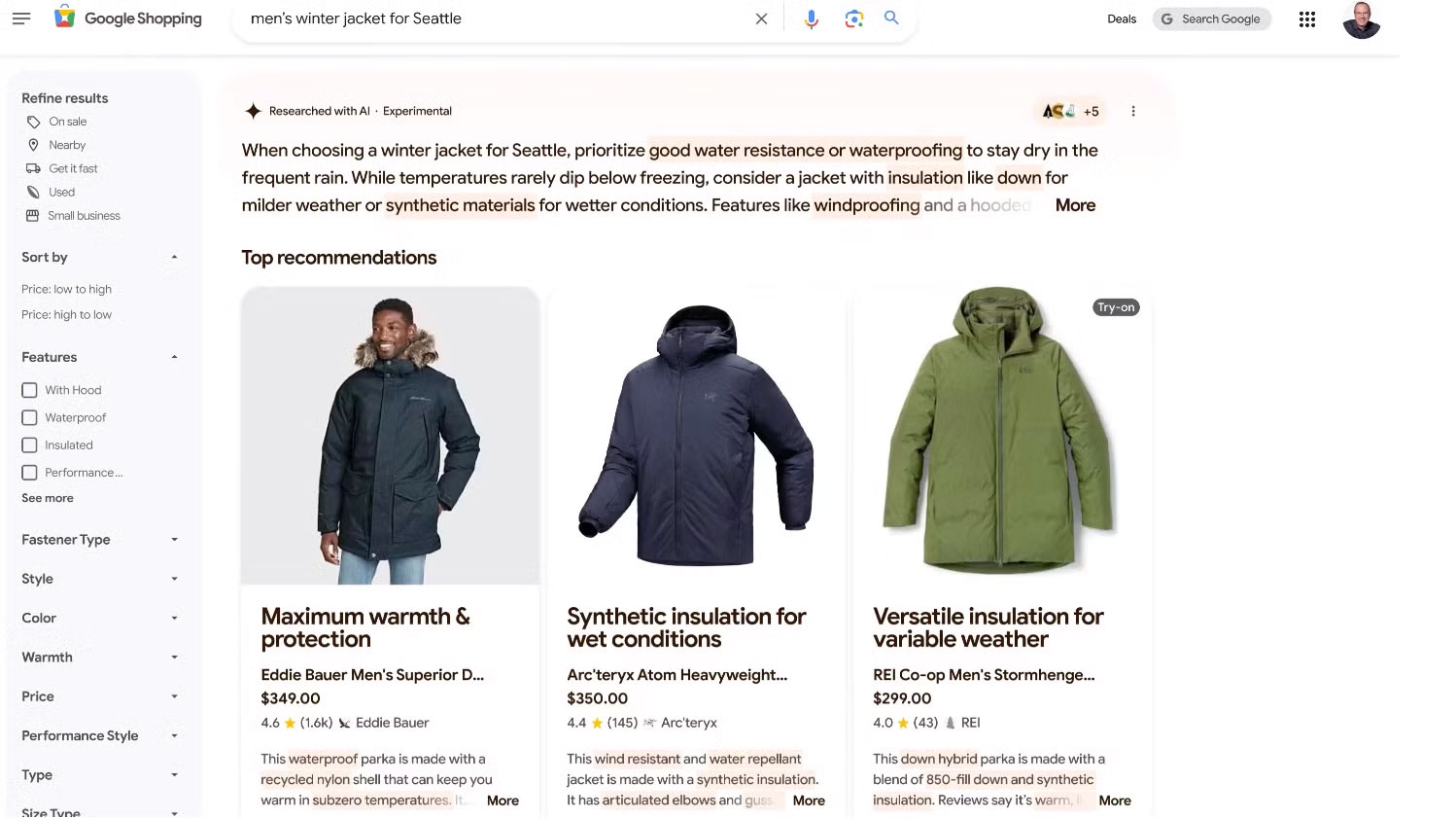 Google Shopping AI Results