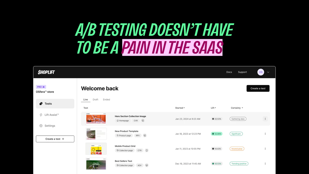 A/B testing dashboard showing experiment results and metrics