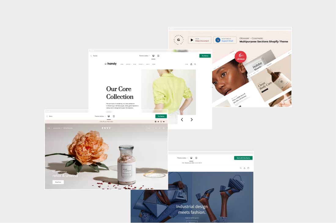 Professional Shopify web design examples showing custom ecommerce store layouts