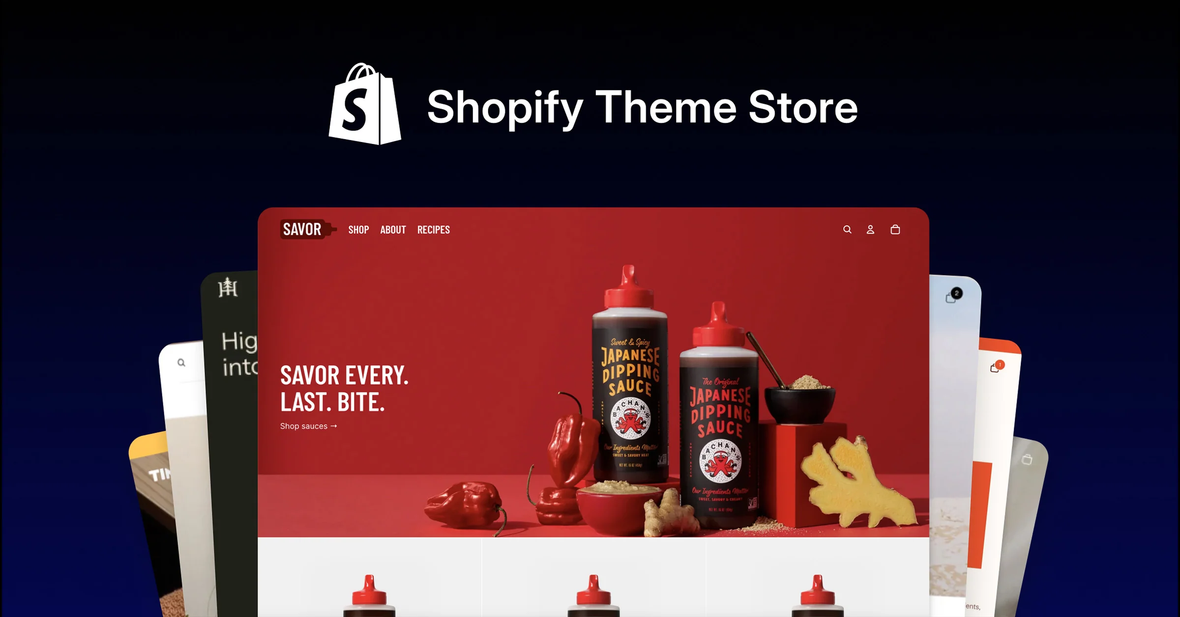 Shopify theme store interface showing available design templates and options