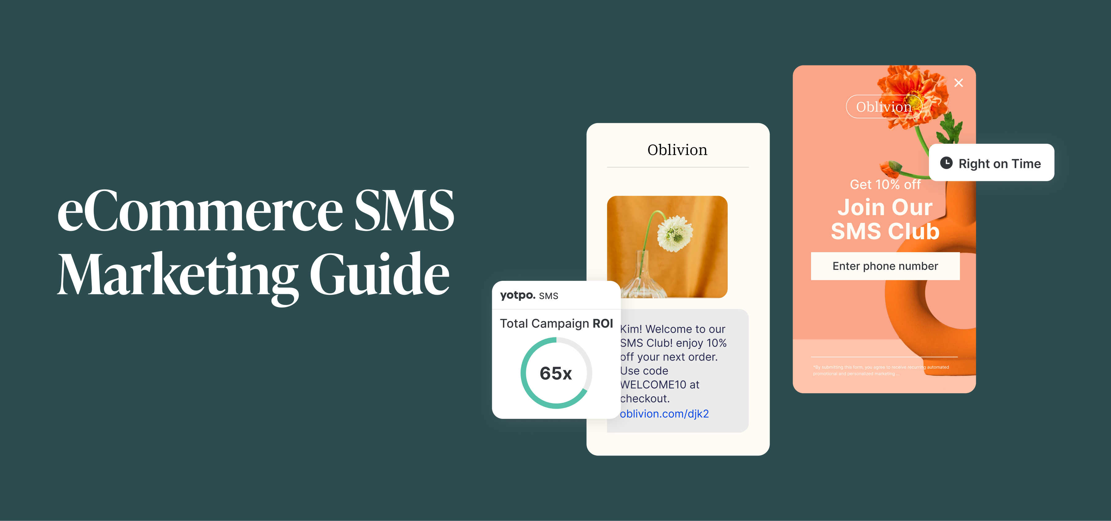 SMS marketing for ecommerce guide showing mobile phone with text message notifications